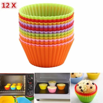 12PCS silicone muffin cups, silicone molds in the form of baking cups for kitchen baking tools, cakes and muffin pans (random color)