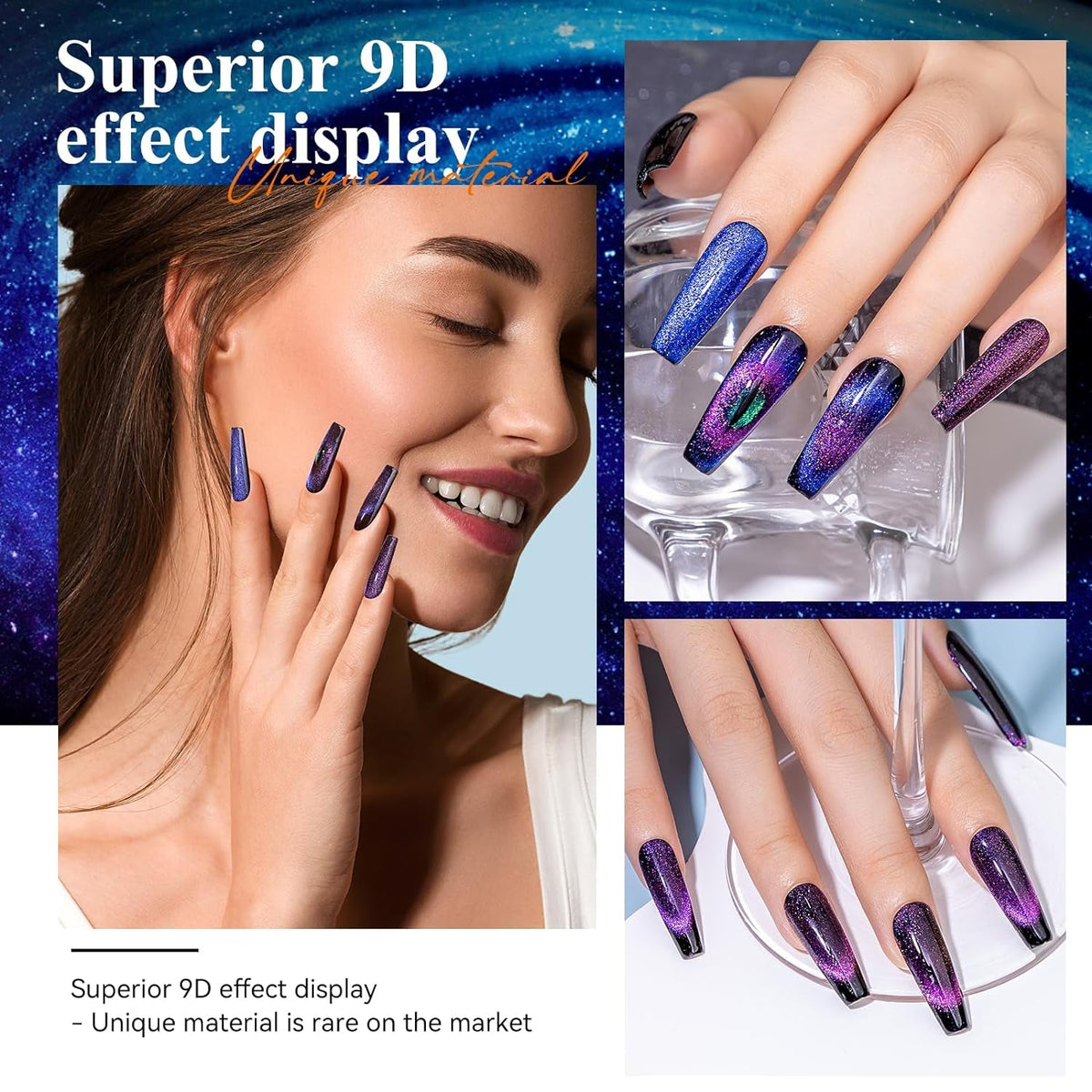 9D Cat Eye Gel Nail Polish, Magnetic Cat Eye Gel Polish Set, 10Ml*6 with 2 Magnets, Classic Colors Chameleon Magic Galaxy Effect Soak off Nail Art, Sparkle Stunning Gel Polish Gift for Women