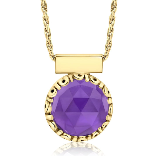 14K Gold Plated Amethyst Necklace for Women - 12Mm round Amethyst Pendant Necklace - Gold Plated 45Cm Cable Chain - February Birthstone Necklace - Amethyst Jewelry Perfect Gift for Her