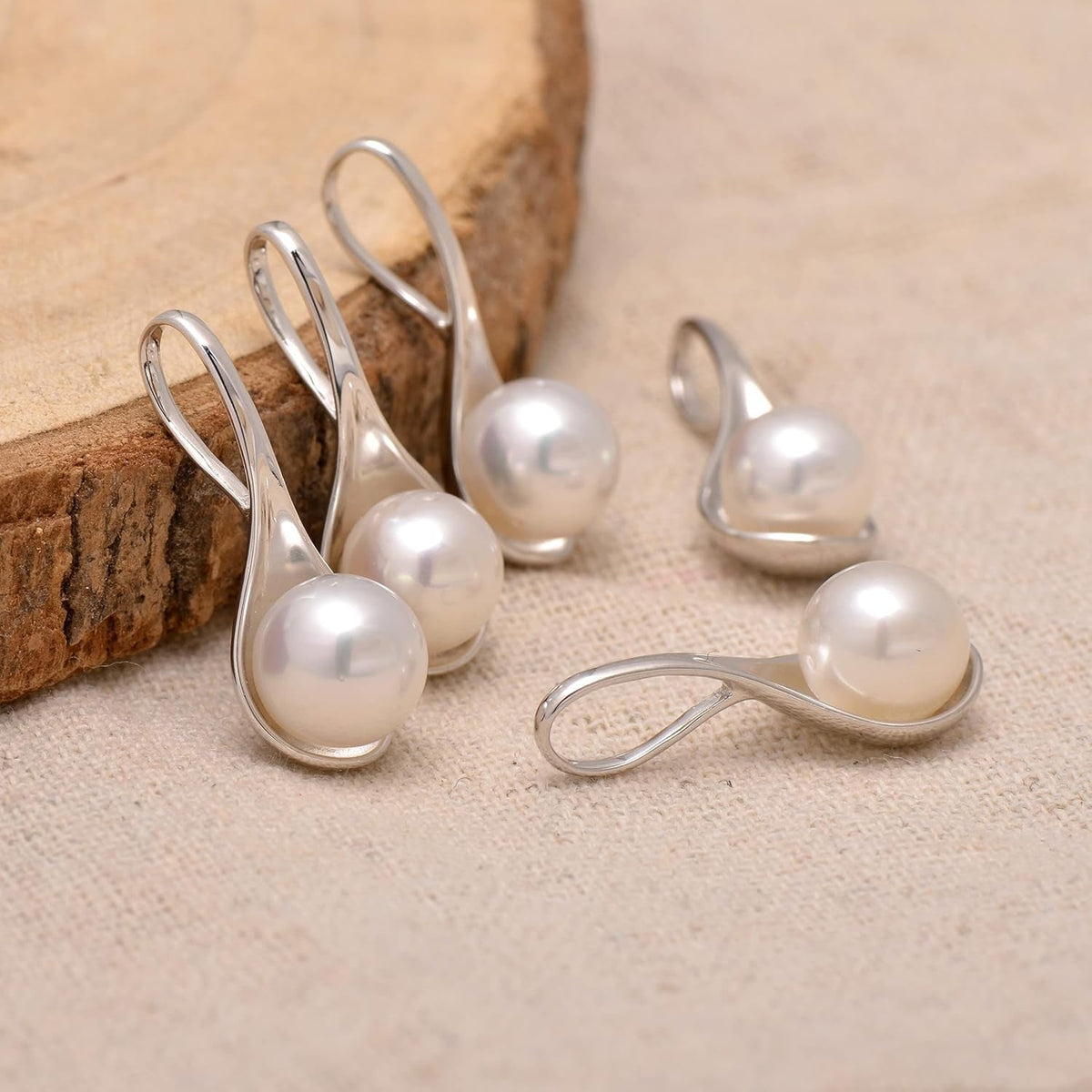 925 Sterling Silver Spoon Shape Cultured White Pearl Pendant Necklace for Women