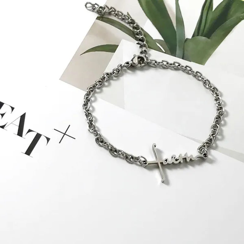 Faith Pendant Bracelet for Women Stainless Steel Faith Adjustable Bracelet