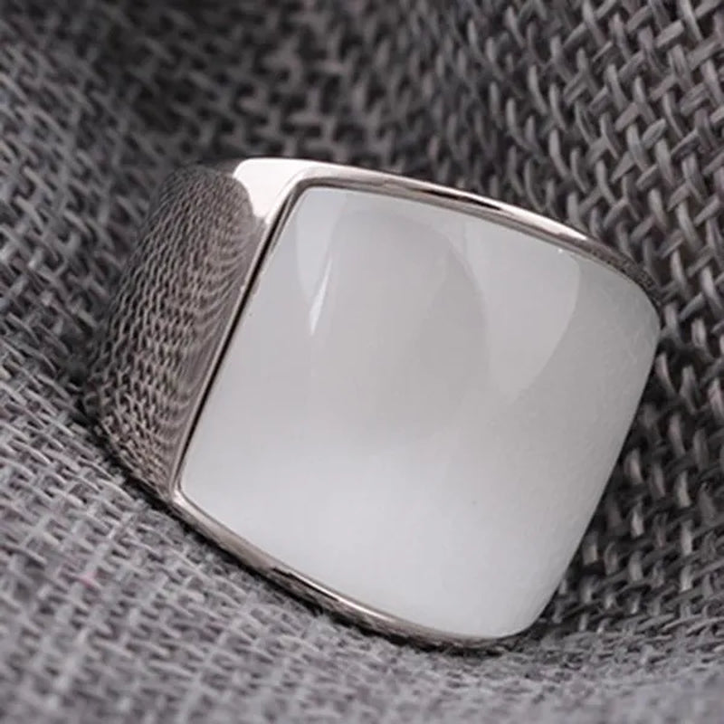 Vintage Men's Gemstone Ring Stainless Steel Single White Red Opal Rings Jewelry Gift for Men Women Boyfriend Girlfriend