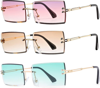Rectangle Sunglasses for Men/Women Small Rimless Square Shade Eyewear