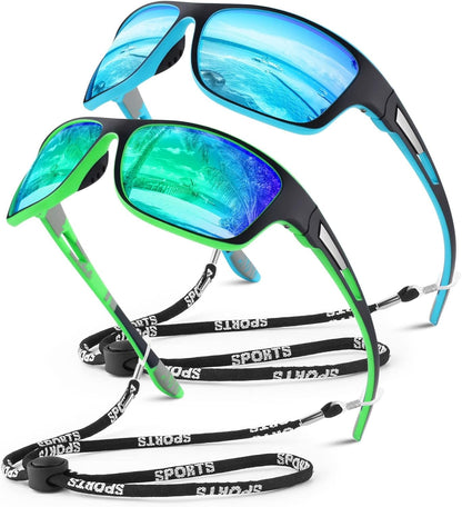 Polarized Sports Sunglasses for Men Women,Fishing Driving Rectangular Goggles UV400 Protection