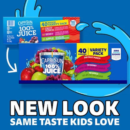 Capri Sun 100% Juice Variety Pack, 6 Fl. Oz. Pouches, 40 Pk.