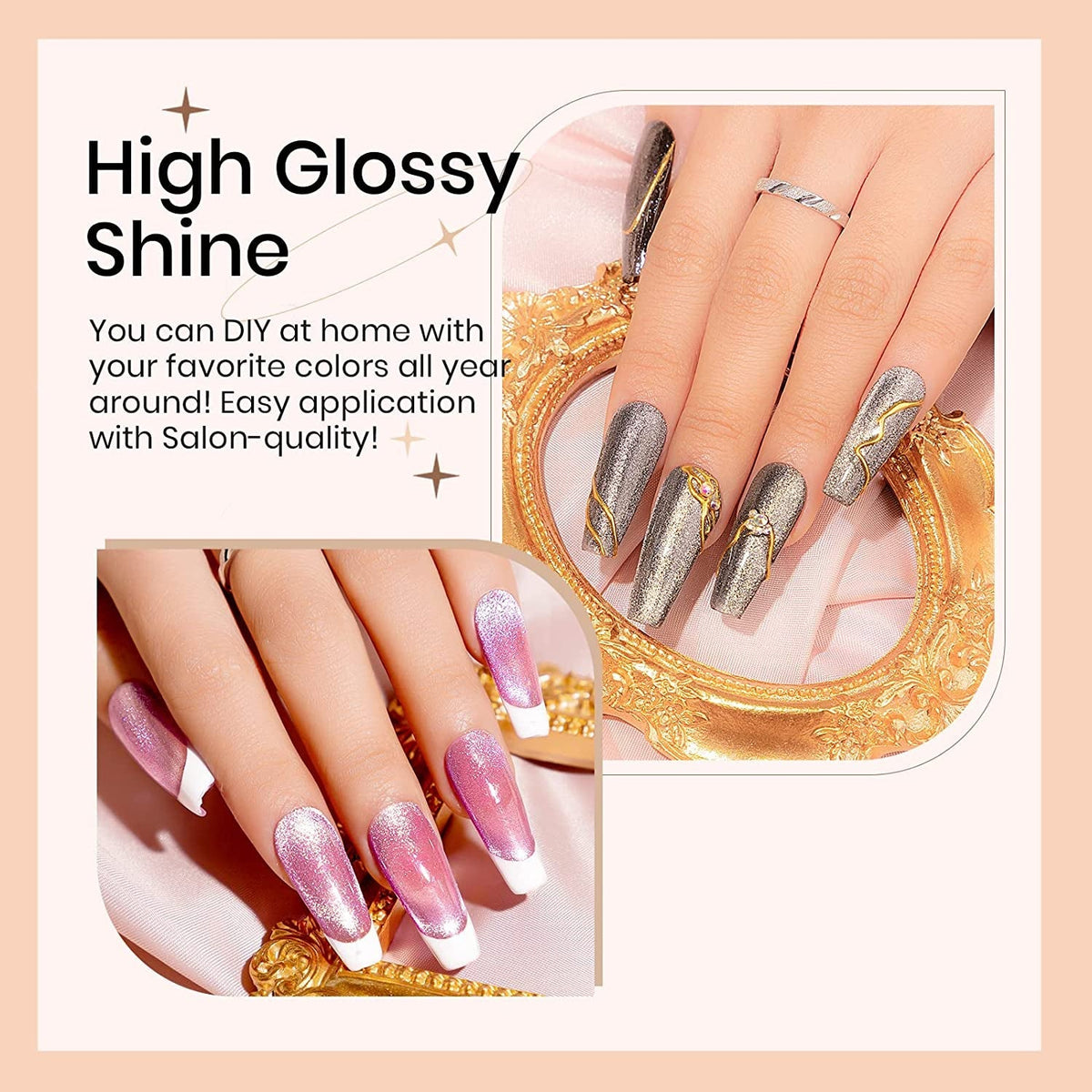 Magnetic Cat Eye Gel Nail Polish Set, 12 Colors 9D Cateye Nail Gel Polish Holographic Glitter Magnetic Gel Polish Soak Off Lamp Gel Nail Art Manicure Kit