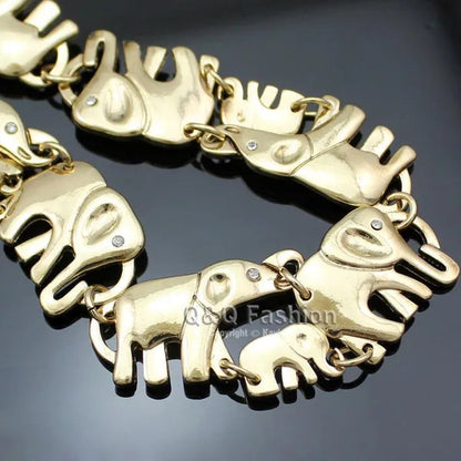 Brand New Fashion African Elephant & Baby Exquisite Charms Link Ganesh Chain Collar Statement Bib Necklace Gold Silver