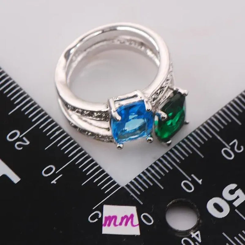 Emerald Aquamarine 925 Sterling Silver Fashion Ring Size 6 7 8 9 10 F787