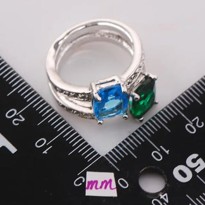 Emerald Aquamarine 925 Sterling Silver Fashion Ring Size 6 7 8 9 10 F787