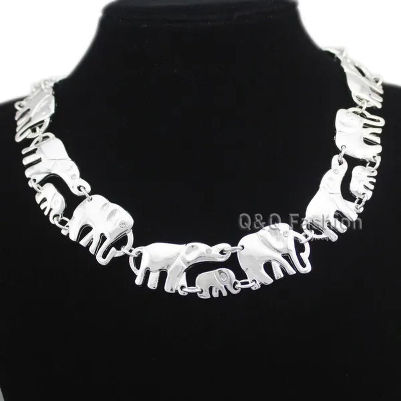 Brand New Fashion African Elephant & Baby Exquisite Charms Link Ganesh Chain Collar Statement Bib Necklace Gold Silver