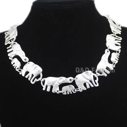 Brand New Fashion African Elephant & Baby Exquisite Charms Link Ganesh Chain Collar Statement Bib Necklace Gold Silver