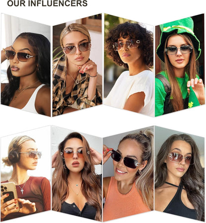 Vintage Rectangle Sunglasses for Women,Trendy Rimless 90S UV400 Womens Y2K Shades SJ1178