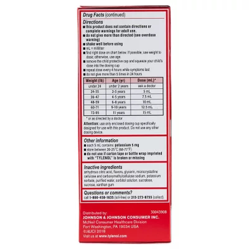 Children'S Tylenol Oral Suspension, Cherry, 4 Oz., 3 Pk.
