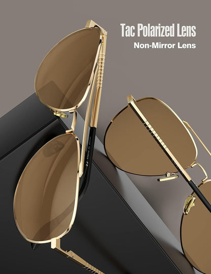 Aviator Sunglasses for Men Women Polarized Driving Classic Shades - UV 400 Protection with Accessories 60MM