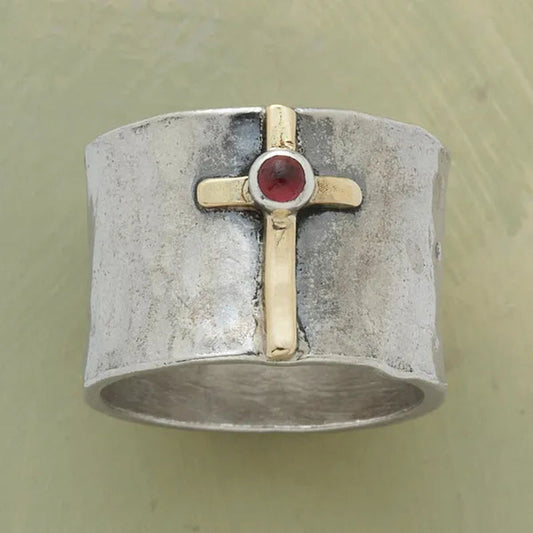 Fashion Woman Goldplated Cross Ruby Ring 925 Sterling Silver Engagement Vintage Rings Wedding Party Jewelry Size 5-11