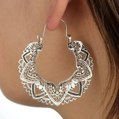 2023 new vintage fashion ladies bohemian 925 silver petal heart-shaped metal totem earrings earrings large hoop earrings glamorous bridal wedding engagement earrings anniversary birthday party gift jewelry 1 pair
