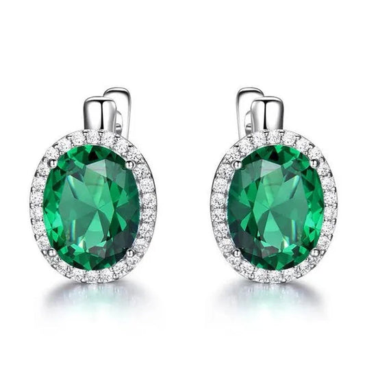 Majesty Diamonds MDS210254 Oval Green Nano Emerald Dangle & Drop Earrings in 0.925 White Sterling Silver