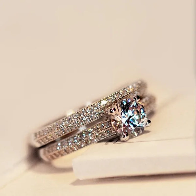 925 Sterling Silver Round Cut AAA CZ Engagement Wedding Ring Set for Women Girl Size 4 5 6 7 8 9