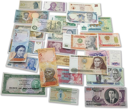 Foreign Currency Collection - 25 Different World Currency Banknotes - Collectible Currency Foreign - Old World Currency Collection - Banknotes Collection (COA Included)