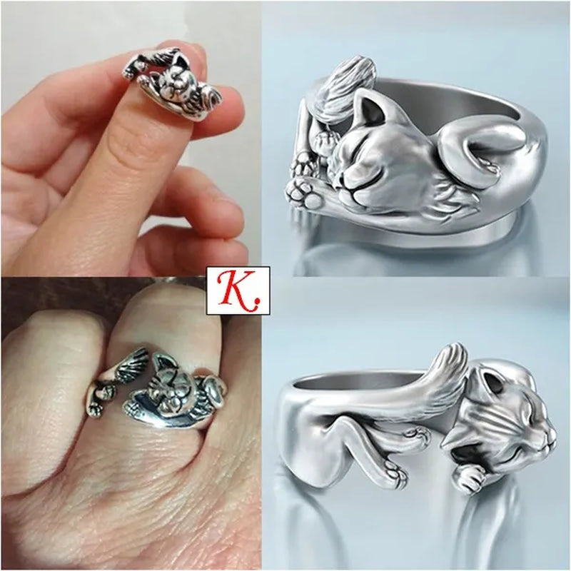 1Pcs Cute Cat Kitten Ring Animal Opening Ring Cocktail Party Women Cute Pet Adjustable Rings Anniversary Jewelry Gift