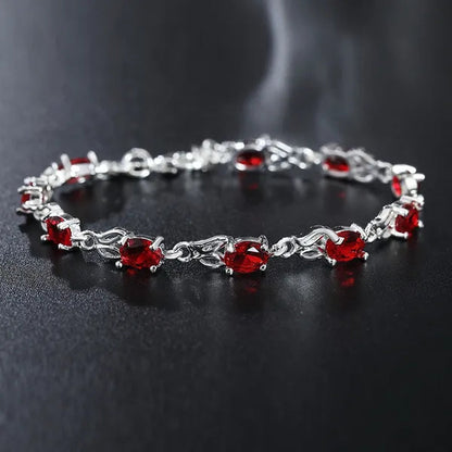 925 Sterling Silver Elegant Charm Beautiful Crystal Stone Red Jewelry Fashion for Women Wedding Bracelets