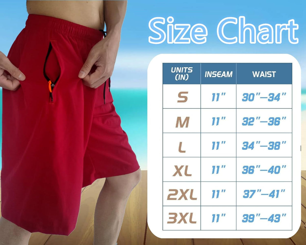 Men'S Athletic Running Workout Shorts 11 Inches Swim Trunks with Ziper Pockets Quick Dry Lightweight