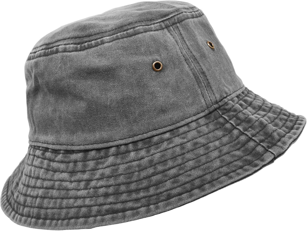 Bucket Hat, Wide Brim Washed Denim Cotton Outdoor Sun Hat Flat Top Cap for Fishing Hiking Beach Sports
