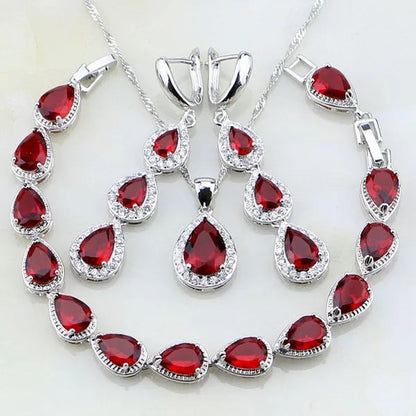 Trendy Water Drop Blue Sapphire White Topaz 925 Sterling Silver Jewelry Sets Women Wedding Earrings/Pendant/Necklace/Bracelet