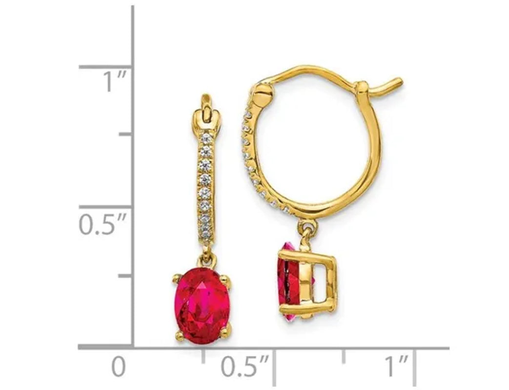 14K Yellow Gold 1.50 Carat (ctw) Natural Ruby Dangle Earrings with Diamonds