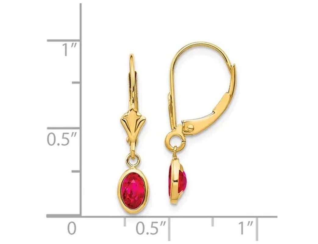 14K Yellow Gold 1.25 Carat (ctw) Leverback Natural Ruby Dangle Earrings