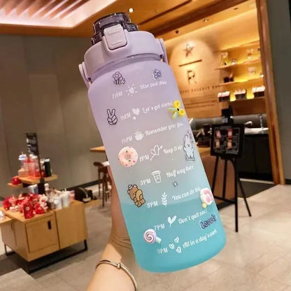 Water Bottle With Time Marker & Straw, 900ML/2000ML Large Capacity Motivational Leakproof Plastic Water Jug For Fitness Gym School Outdoor Travel Work Camping Hiking Hunting Fishing To Ensure You Drink Enough Water Daily