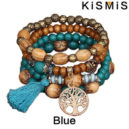 KISMIS 4Pcs/Set Exquisite Fashion Bohemian Bracelet Creative Women's Jewelry Silver Jewelry Tassel Multi Layer Jewelry Bracelet Fashion Jewelry 1 or 2 Sets Optional