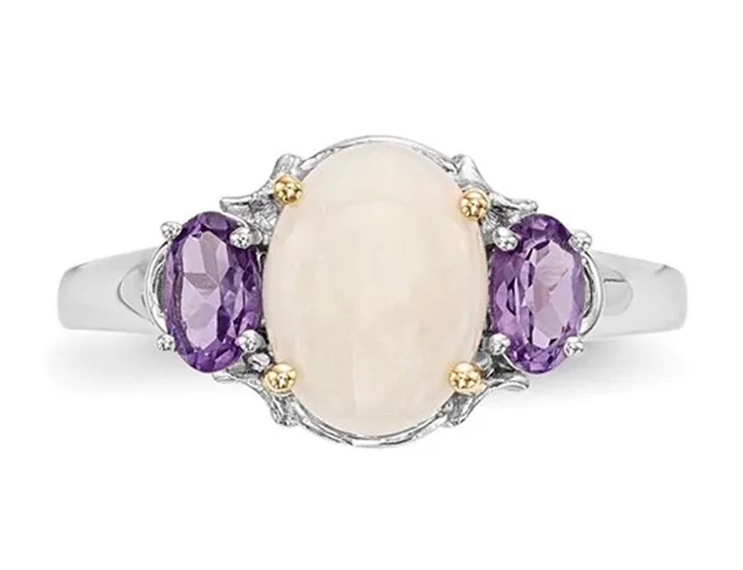 Amethyst and Created Opal Ring 1.35 Carats (ctw) in Sterling Silver