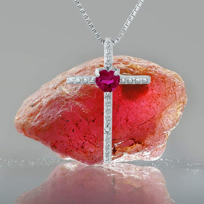 Lavari - Heart Gemstone and Diamond Sterling Silver Cross Pendant 18"…