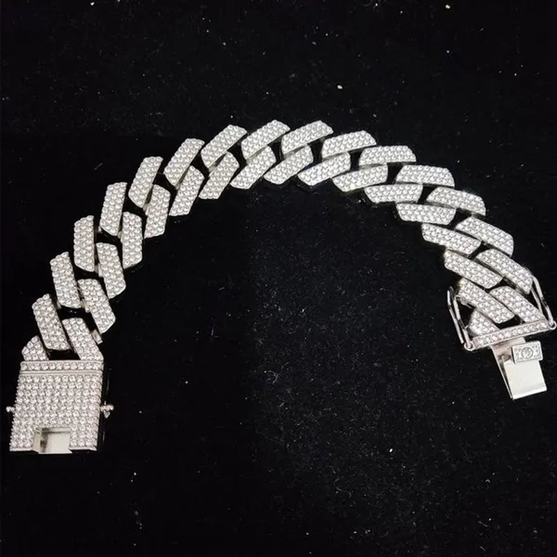 High Quality Fashion Jewelry 20mm Width Hip Hop Cuban Chain Bracelet Silver Gold Iced Out Diamond Cuban Link Bracelet Mens