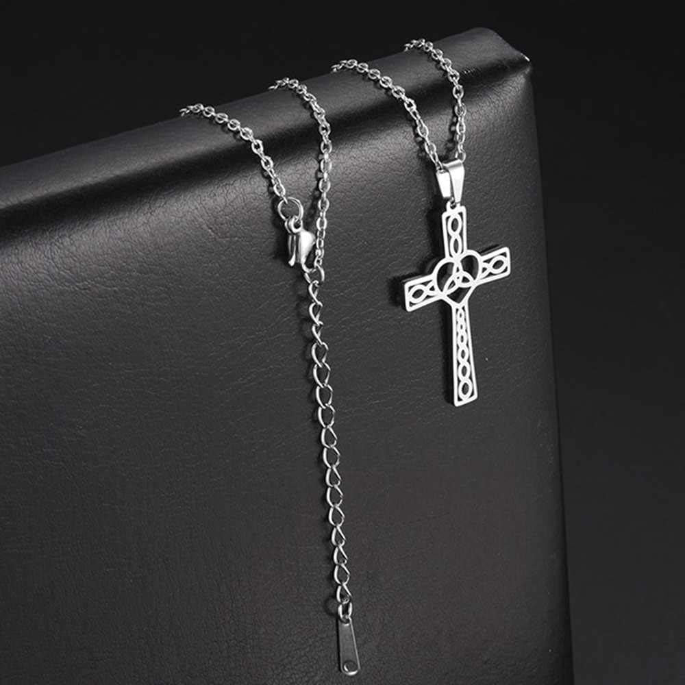Stainless Steel Celtic Infinity Knot Christian Cross Religious Pendant Necklace