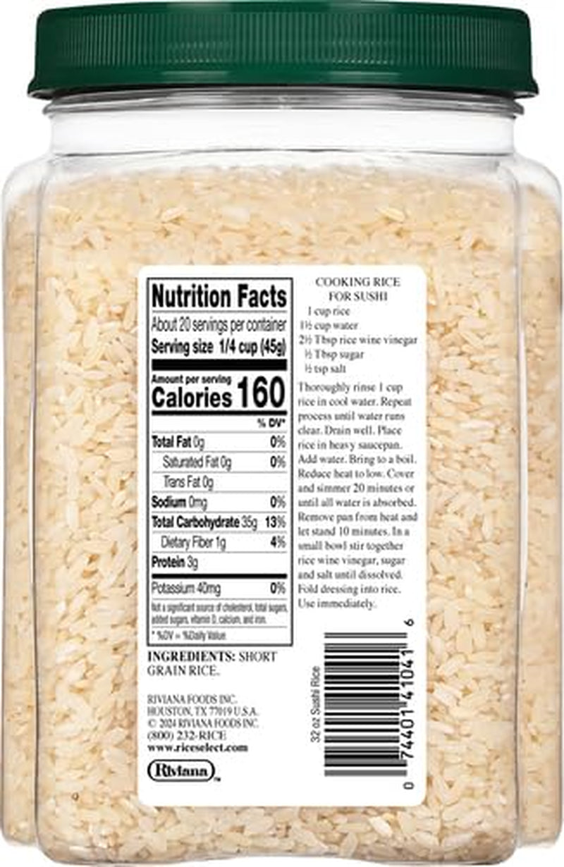 Sushi Rice for Sushi and Japanese Food, Premium Gluten-Free Short-Grain Rice, Non-Gmo, 32-Ounce Jar