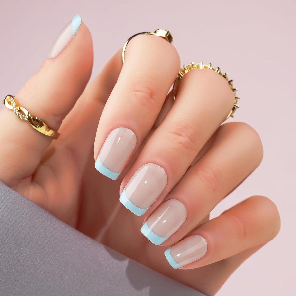 White Press on Nails Short,  Square Solid Color Fake Nails with Glue, Reusable & Natural Acrylic False Nails Stick on Nails for Women Girls Gift, Gel Nail Kit, 24pcs
