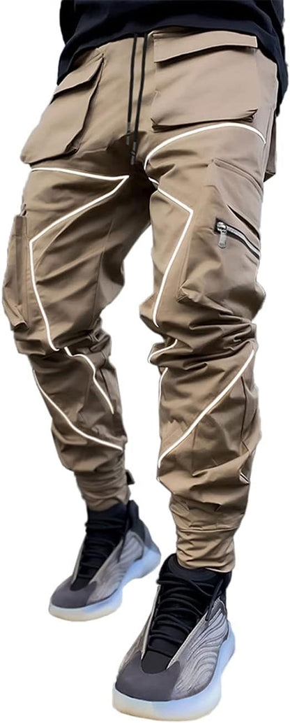 Mens Cargo Pants Hip Hop Techwear Harem Pant Jogger Sweatpants with Pockets Jogging Punk Khaki XL