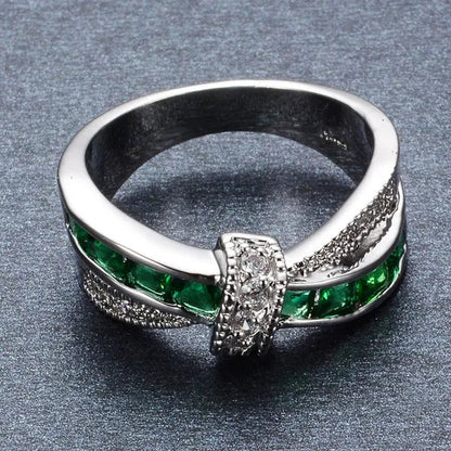 2016 Size 6-10 Black Sapphire Corssed CZ Wedding Rings Women's White Gold Filled Band