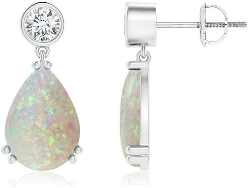 Natural Opal Drop Earrings for Women Girls in Sterling Silver/14K Solid Gold/Platinum | October Birthstone Jewelry Gift for Her | Birthday | Wedding | Anniversary