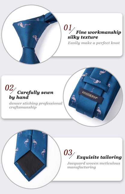Ties for Men Classic Animal Tie and Pocket Square Set Jacquard Woven Silk Neckties Handkerchief Wedding Party
