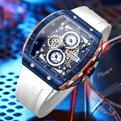 CURREN Mens Watch COOL Large Men's Classical Luxury Sports Design Watches Rubber Strap Waterproof Chronograph Date Quartz Relogios Masculino 8442