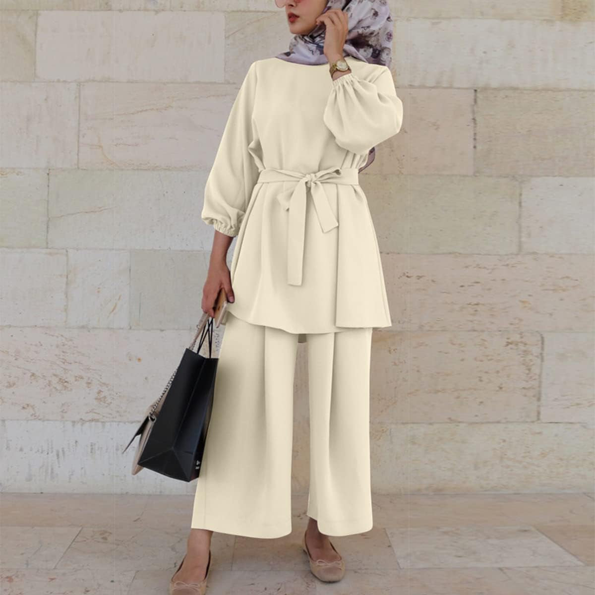 Abayas for Women Muslim Long Sleeve Loose Top Pants 2 Pcs Dubai Islamic Muslim Clothes