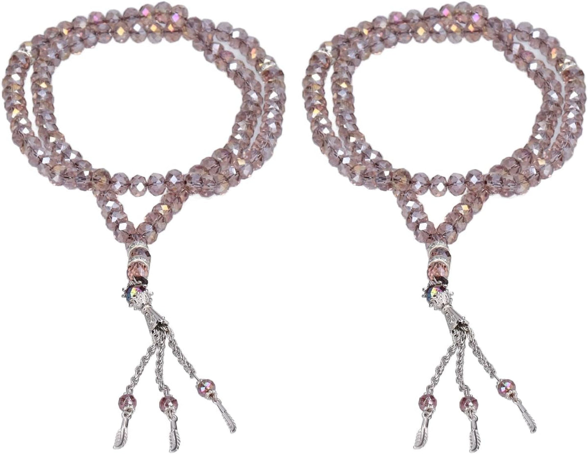 2Pcs Muslim Prayer Beads, 99 Beads Mihrab Separators Count Exquisite Design Tasbih Prayer Beads for Hand Bag, Tamarind Wood Tasbih Prayer Beads Islamic Prayer Beads(Silver Gray)