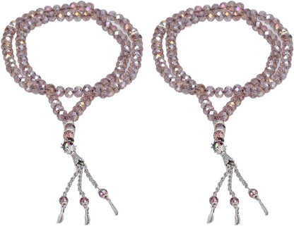 2Pcs Muslim Prayer Beads, 99 Beads Mihrab Separators Count Exquisite Design Tasbih Prayer Beads for Hand Bag, Tamarind Wood Tasbih Prayer Beads Islamic Prayer Beads(Silver Gray)