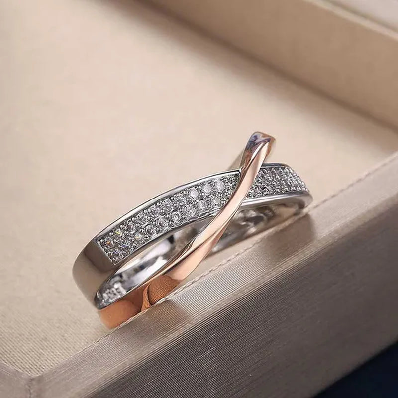 Delysia KingLadies fashion white sapphire ring cross rose gold ring ladies Valentine's day birthday gift jewelry