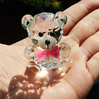 Crystal Cute Bear Figurine Miniatures Glass Decorative Animal Paperweight For House Ornaments Home Decor Kids Gifts