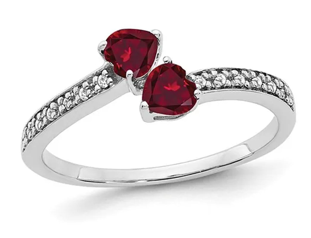3.25 Carat (ctw) Lab-Created Ruby Heart Ring in 14K White Gold with Accent Diamonds