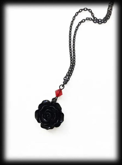 Black Rose Gothic Necklace with Red Bead, Victorian Pendant, Gothic Jewelry, Romantic Valentine Gift For Girlfriend, Alternative